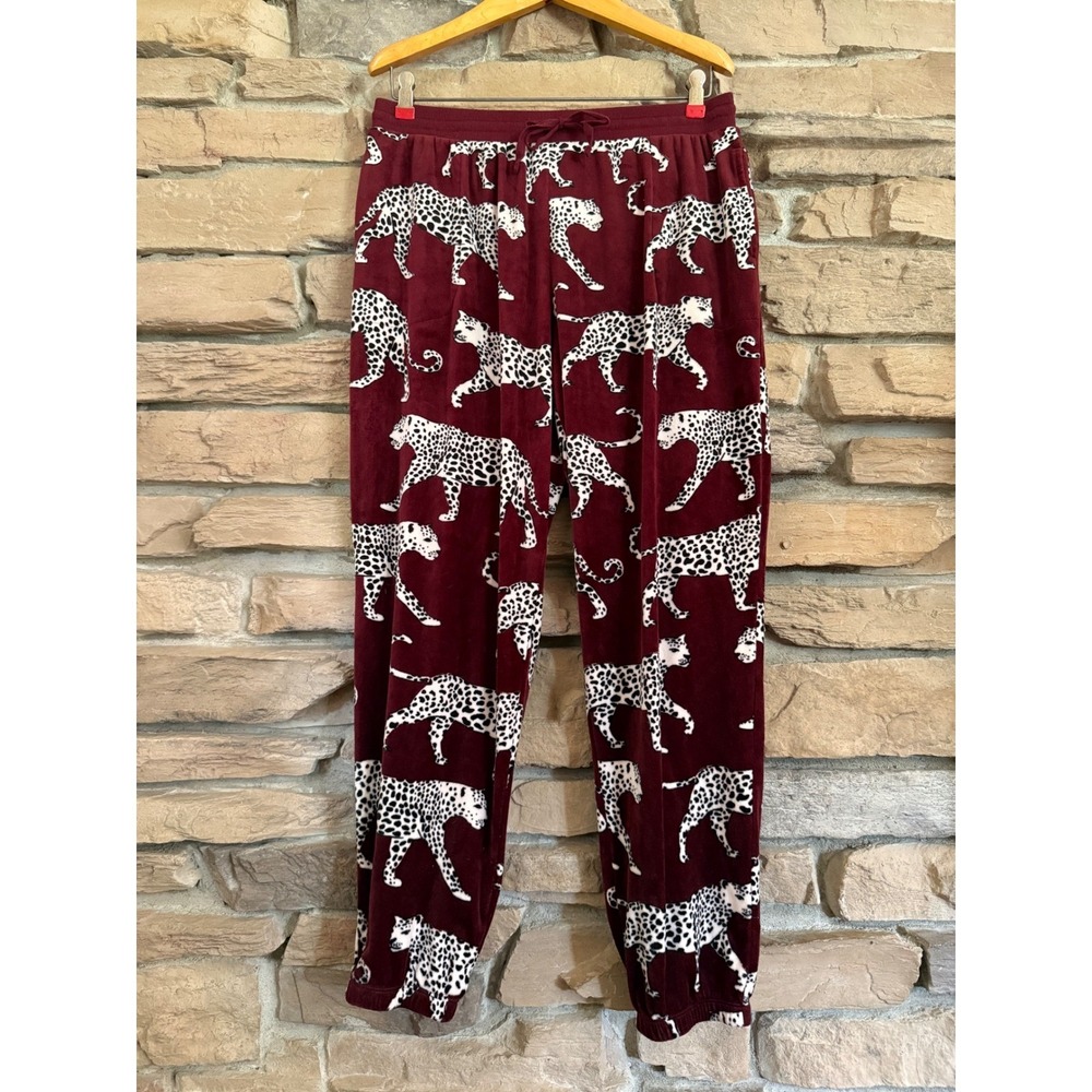 Room Service Womens Burgundy Leopard Print Velvet Pajama Set Velour Joggers L - Picture 5 of 16